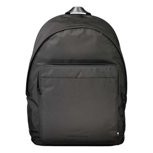 Tommy Hilfiger Black Polyester Backpack with handle, adjustable straps, pockets, laptop compartment, contrasting details, zip closure, logo.