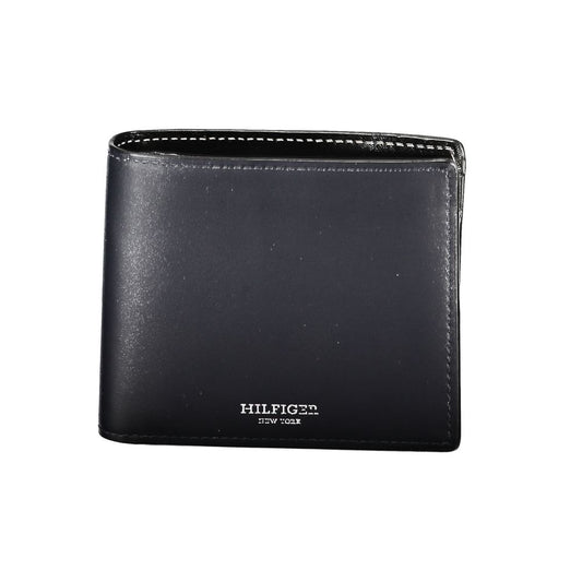 Tommy Hilfiger Blue Leather Wallet with 2 compartments, card holder, and coin purse featuring contrast details and logo.
