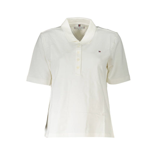 Tommy Hilfiger White Cotton Polo Shirt with short sleeves, 5 buttons, embroidery logo, made of 95% organic cotton.