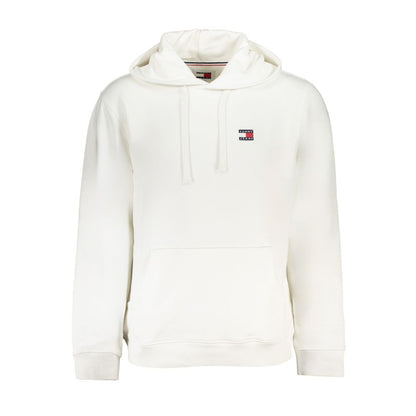 Tommy Hilfiger White Cotton Sweatshirt with hood and central pocket, featuring logo application in fleece material.