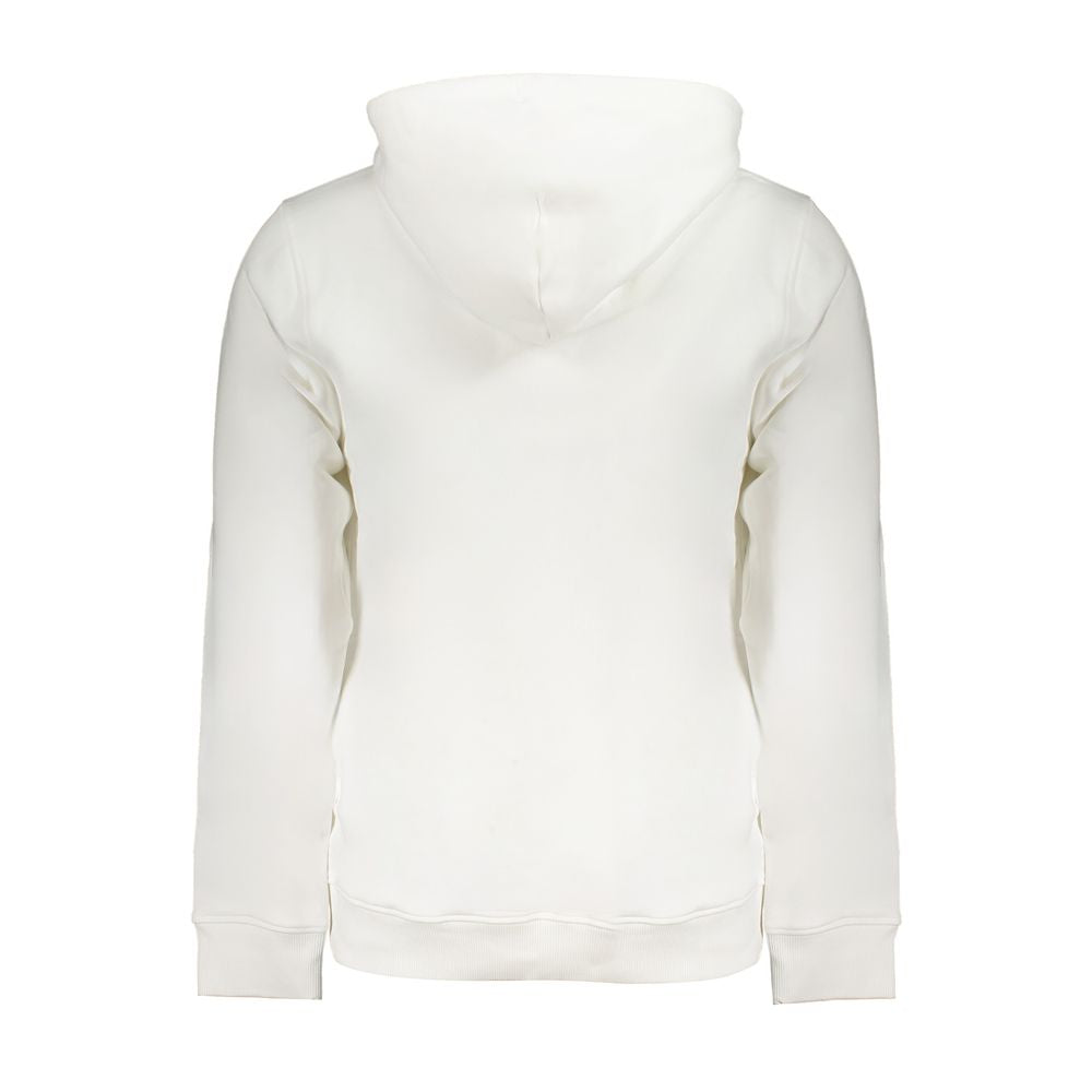 Back view of Tommy Hilfiger White Cotton Sweatshirt with hood and fleece material, featuring a central pocket and logo.