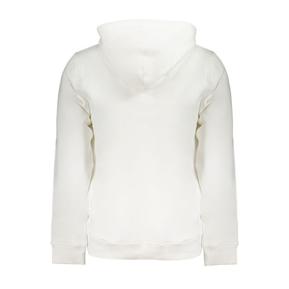 Back view of Tommy Hilfiger White Cotton Sweatshirt with hood and fleece material, featuring a central pocket and logo.