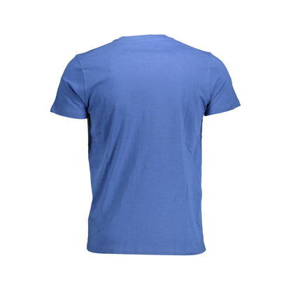 Back view of U.S. POLO ASSN. Blue Cotton Men T-Shirt, showcasing short sleeves and crew neck design.