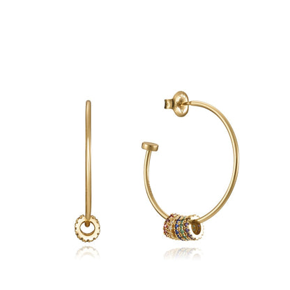 Elegant gold hoop earrings with colorful accents, perfect for adding a touch of sophistication to any outfit.
