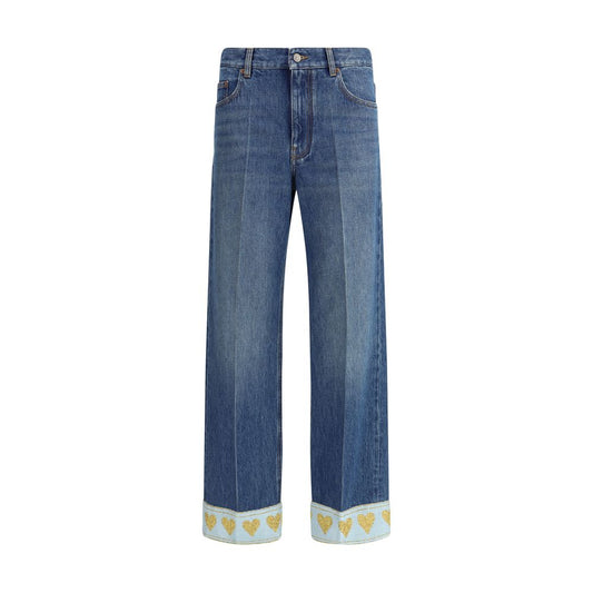 Valentino Blue Cotton Straight-Leg Jeans Valentino