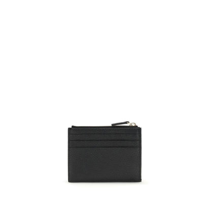 Valentino Garavani Black Calf Leather Bos Taurus Wallet with Rockstud design, 3 card slots, and zippered coin compartment.