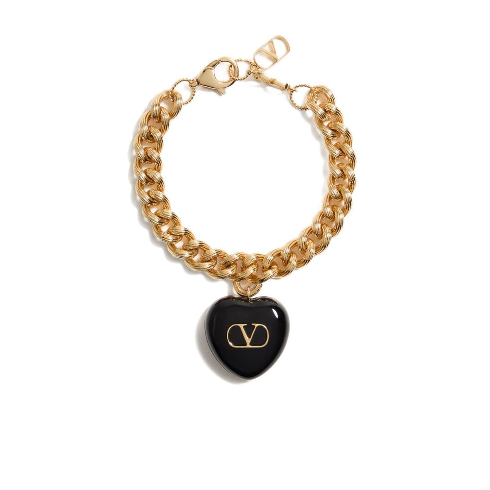 Valentino Garavani Coeur Royal Bracelet with black heart charm and chunky chain