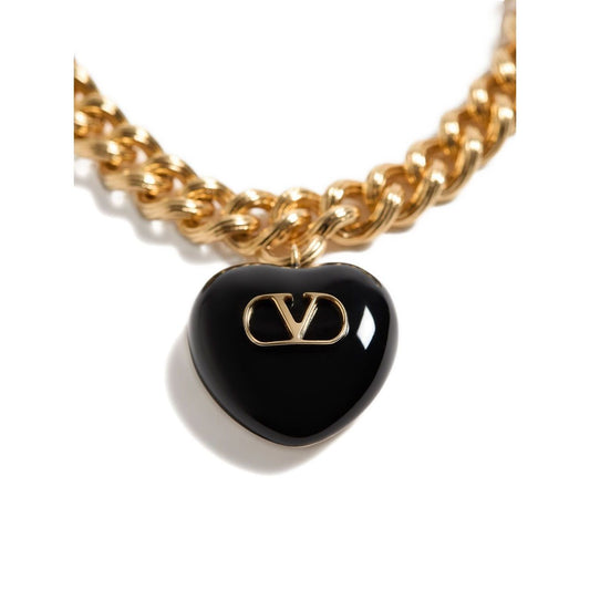 Valentino Garavani Coeur Royal Bracelet with black heart charm and logo engraving on chunky chain
