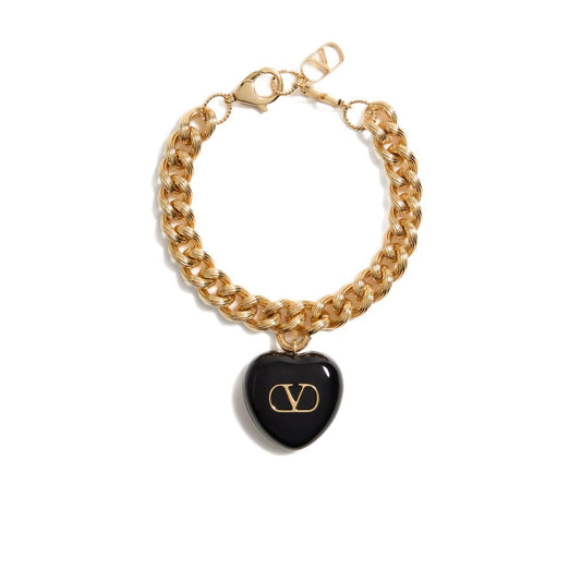 Valentino Garavani Coeur Royal Bracelet with black heart charm and logo on chunky chain