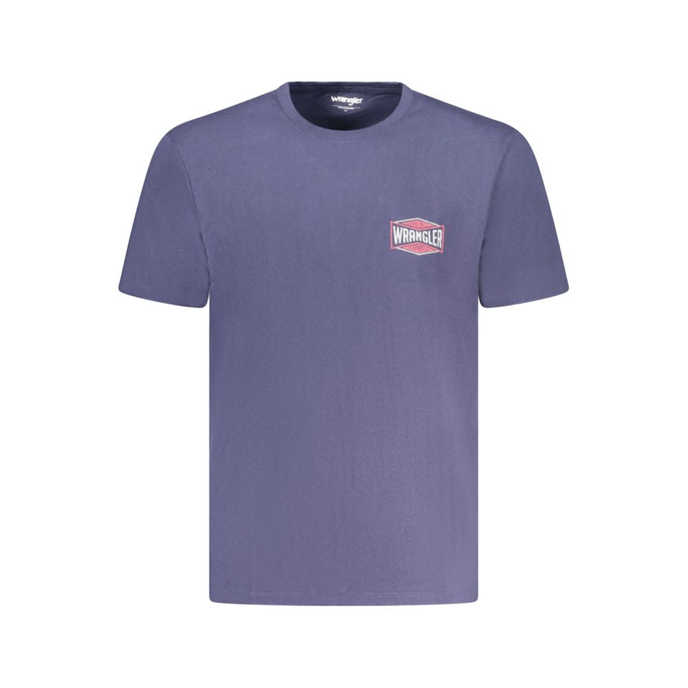 Wrangler Blue Cotton T-Shirt with small graphic logo, short sleeves, crew neck.