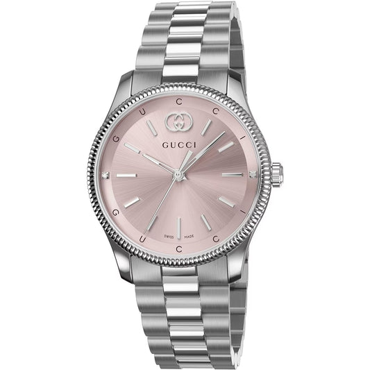 GUCCI MOD. G-TIMELESS SLIM watch with pink dial and silver bracelet